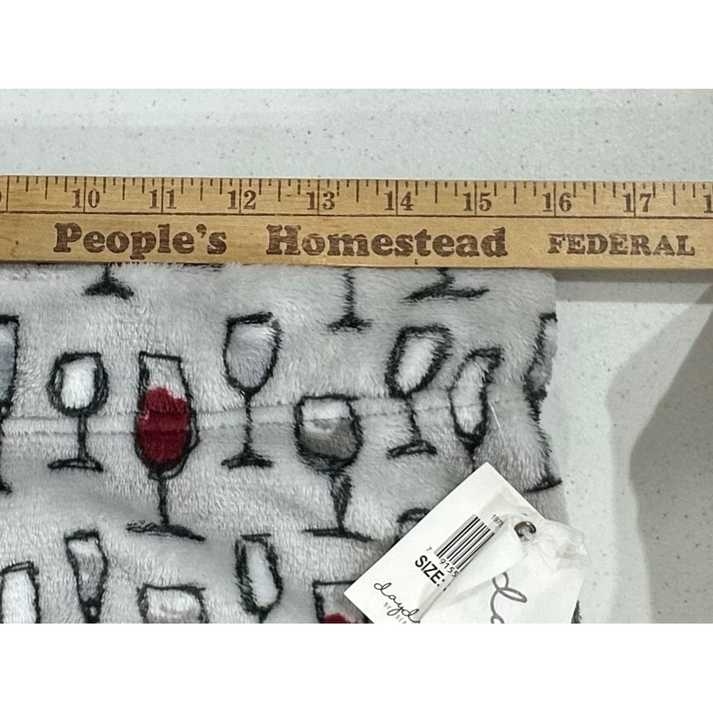 Daydream Pajama Pants Small Gray Wine Glass Bottle Print Plush Fleece Loungewear - Picture 3 of 8